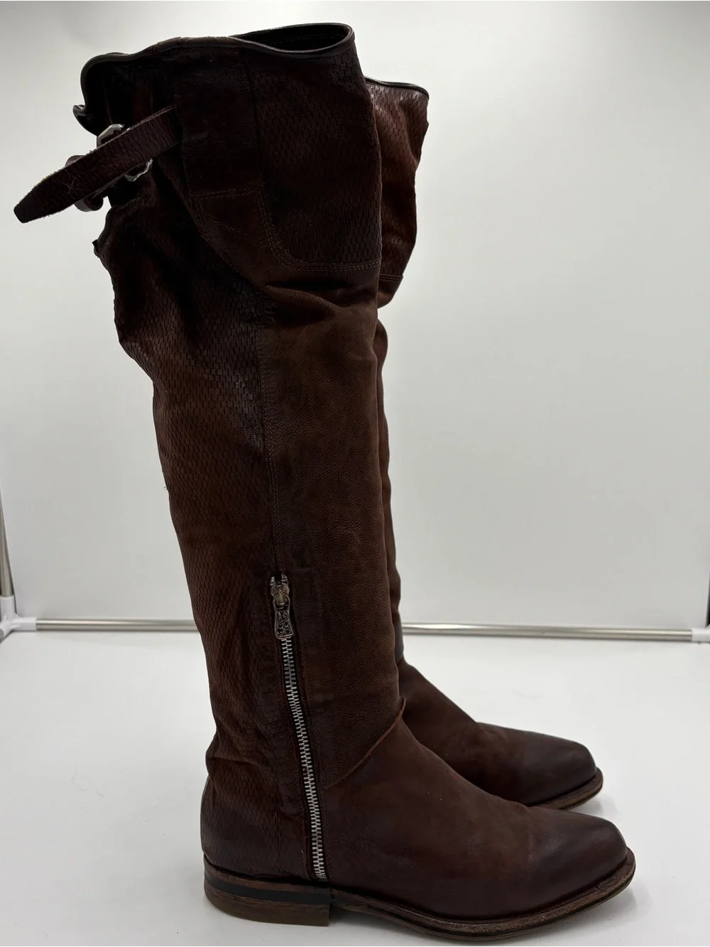 A.S. 98 Free People Royce Tall Over the Knee Brown Leather Boots Women 39 US 8.5